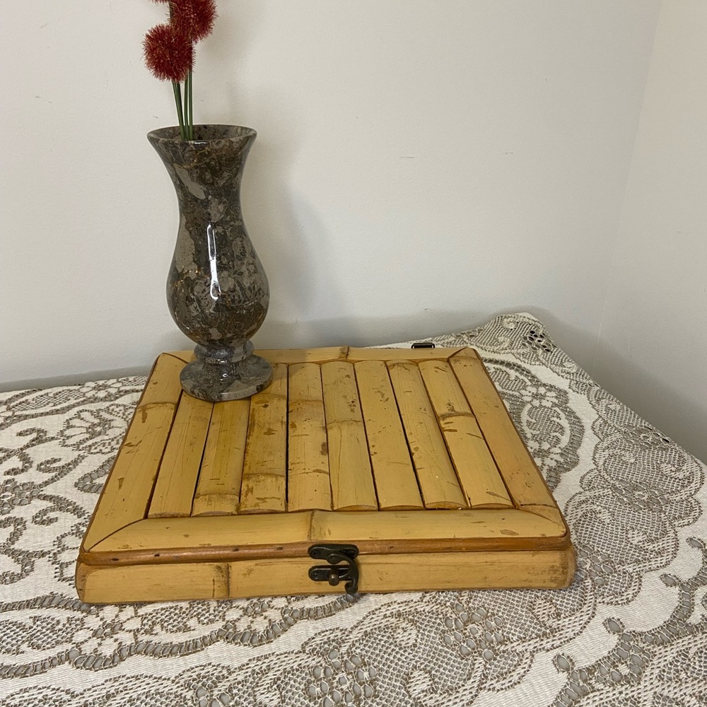Vintage Bamboo Tea Tray Storage Box